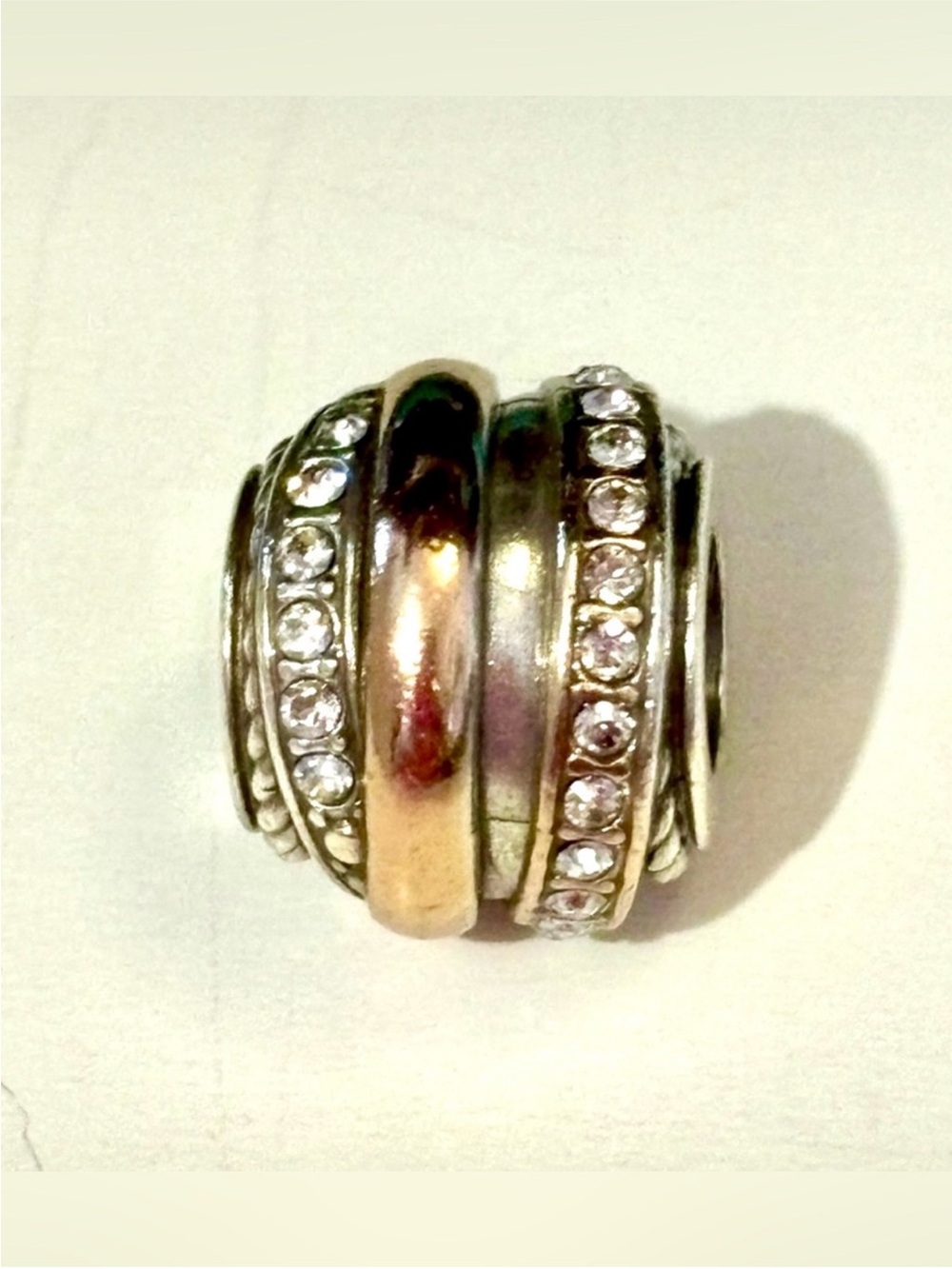 Brighton Neptune’s Ring bead Rings of silver, gold, & clear crystals Retired